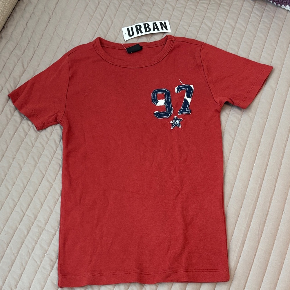 Urban Outfitters Red Tee with Navy ’97’ Patch